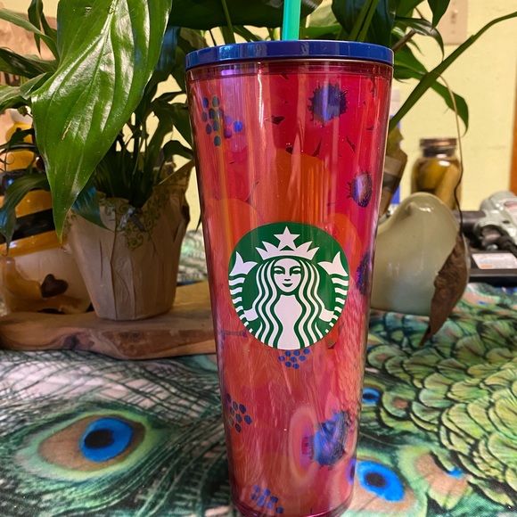 Starbucks NWT Pink & blue flower 24oz tumbler with flower lid - Picture 1 of 3